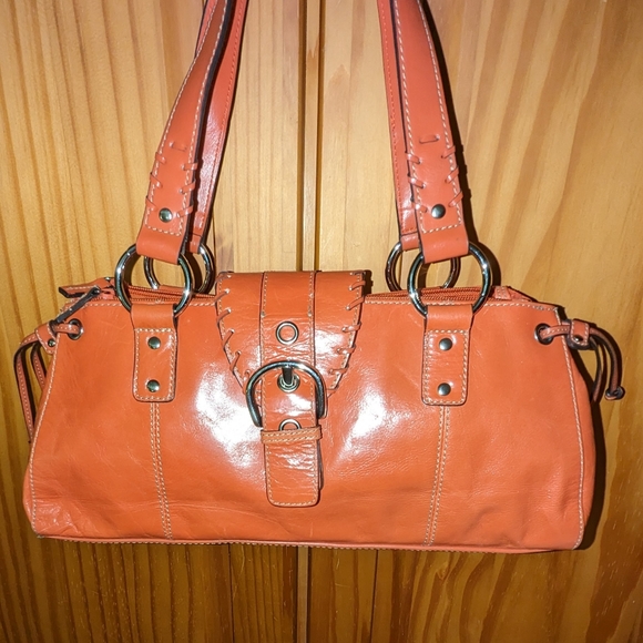 Wilsons Leather Handbags - Wilson Leather orange leather triple section handbag .